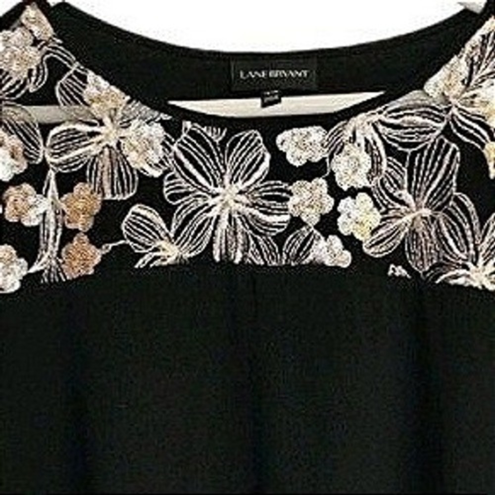 Lane Bryant dress size 18 black embroidered neckline‎ long sleeve MIDI - Picture 3 of 9